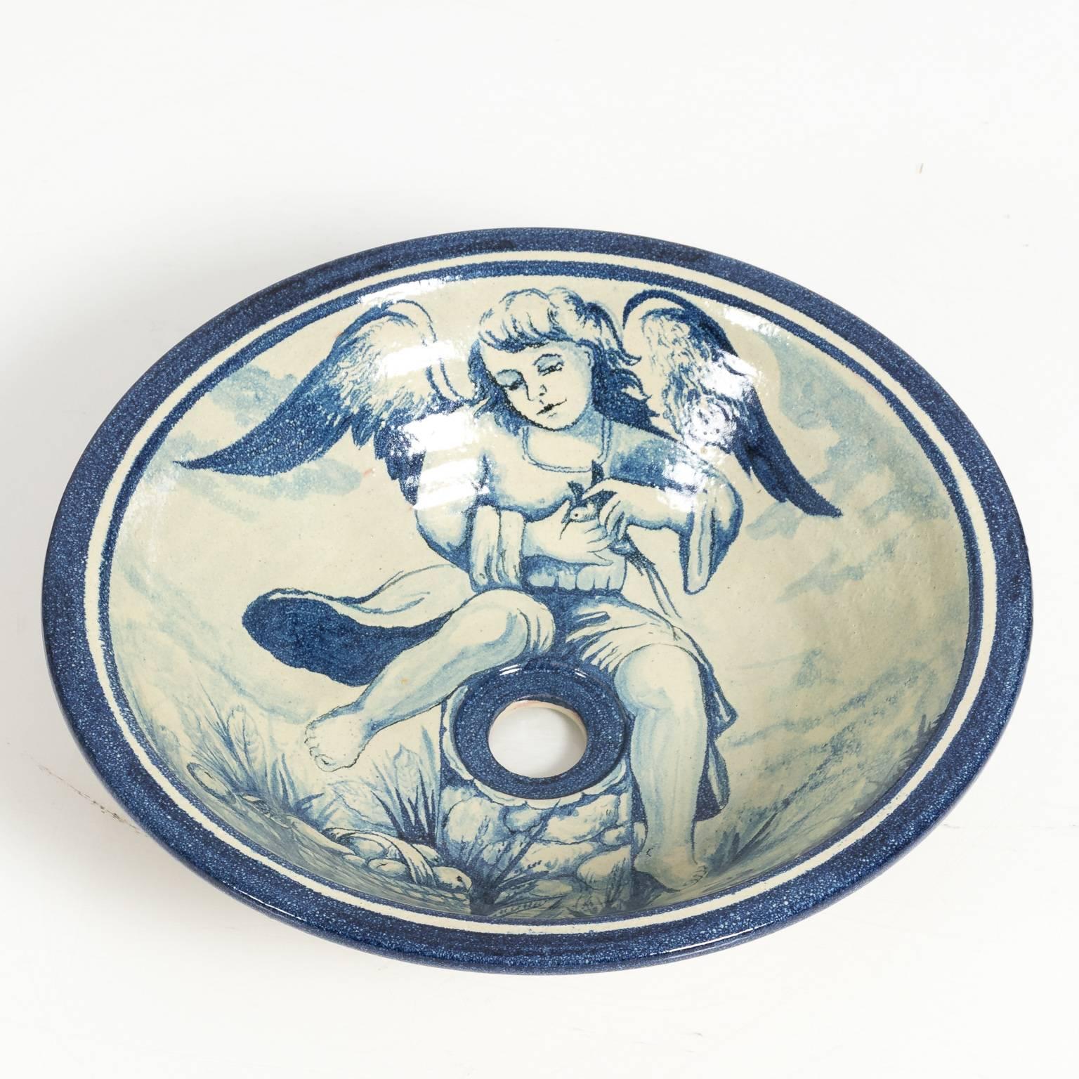 Blue and White Painted Sink In Good Condition In Stamford, CT