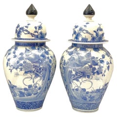 Blue and White Pair Large Japanese Jars Meiji Period, Circa 1880
