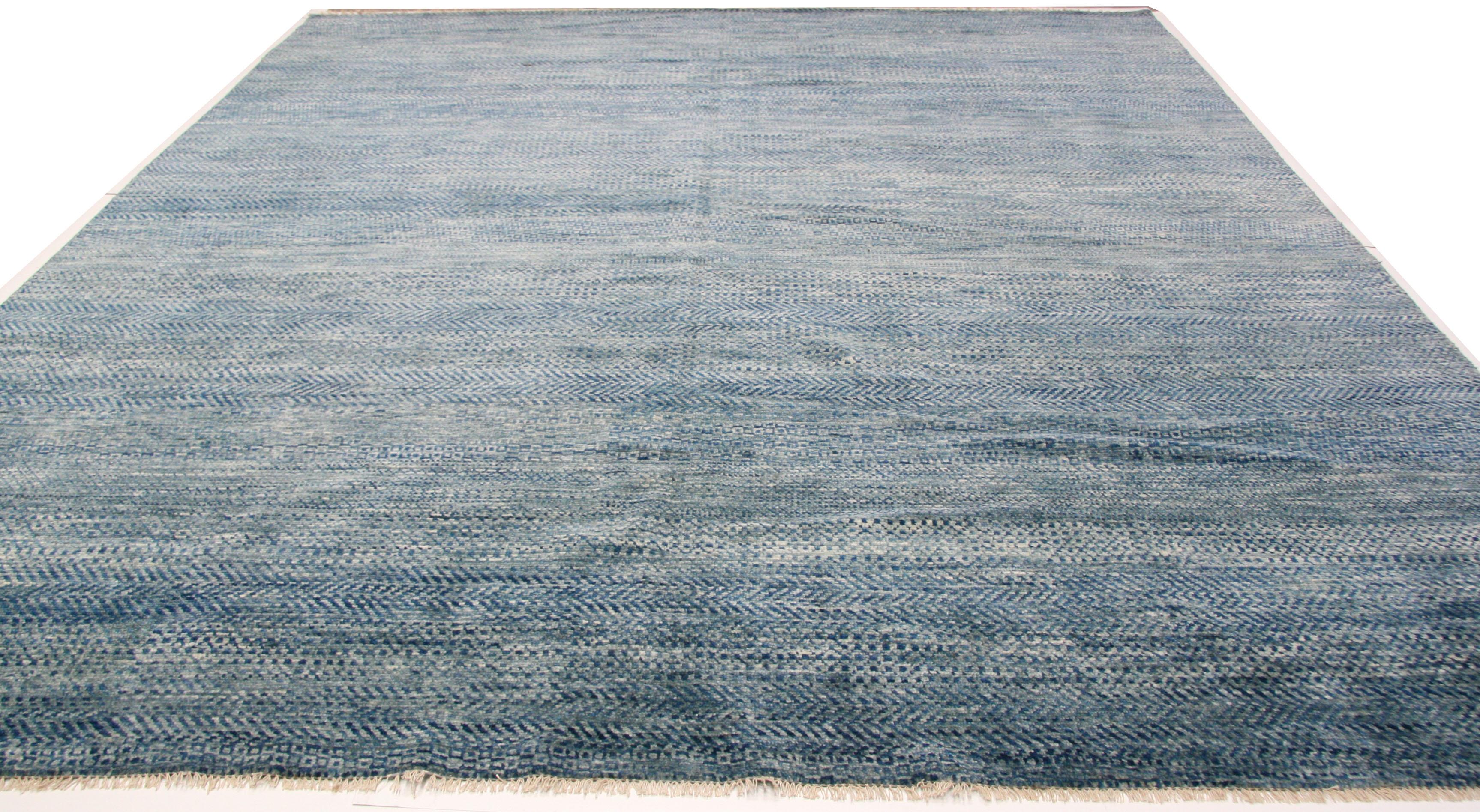 Indian Blue and White Patchwork Look Area Rug For Sale