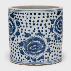 Blue and White Peony Brush Pot