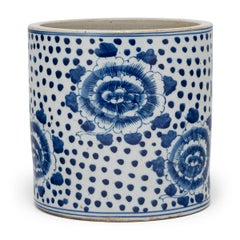Blue and White Peony Brush Pot