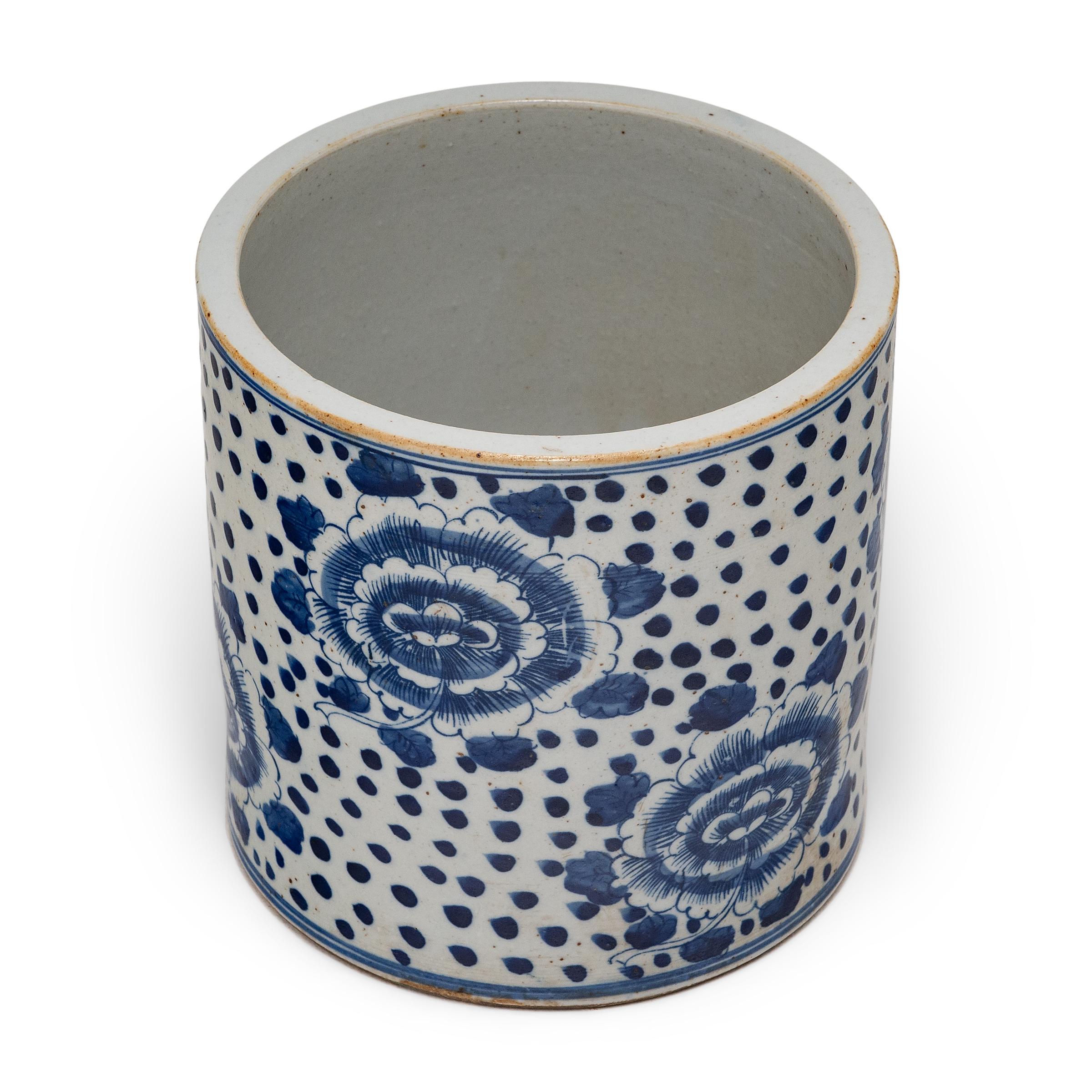 Chinese Export Blue and White Peony Brush Pot
