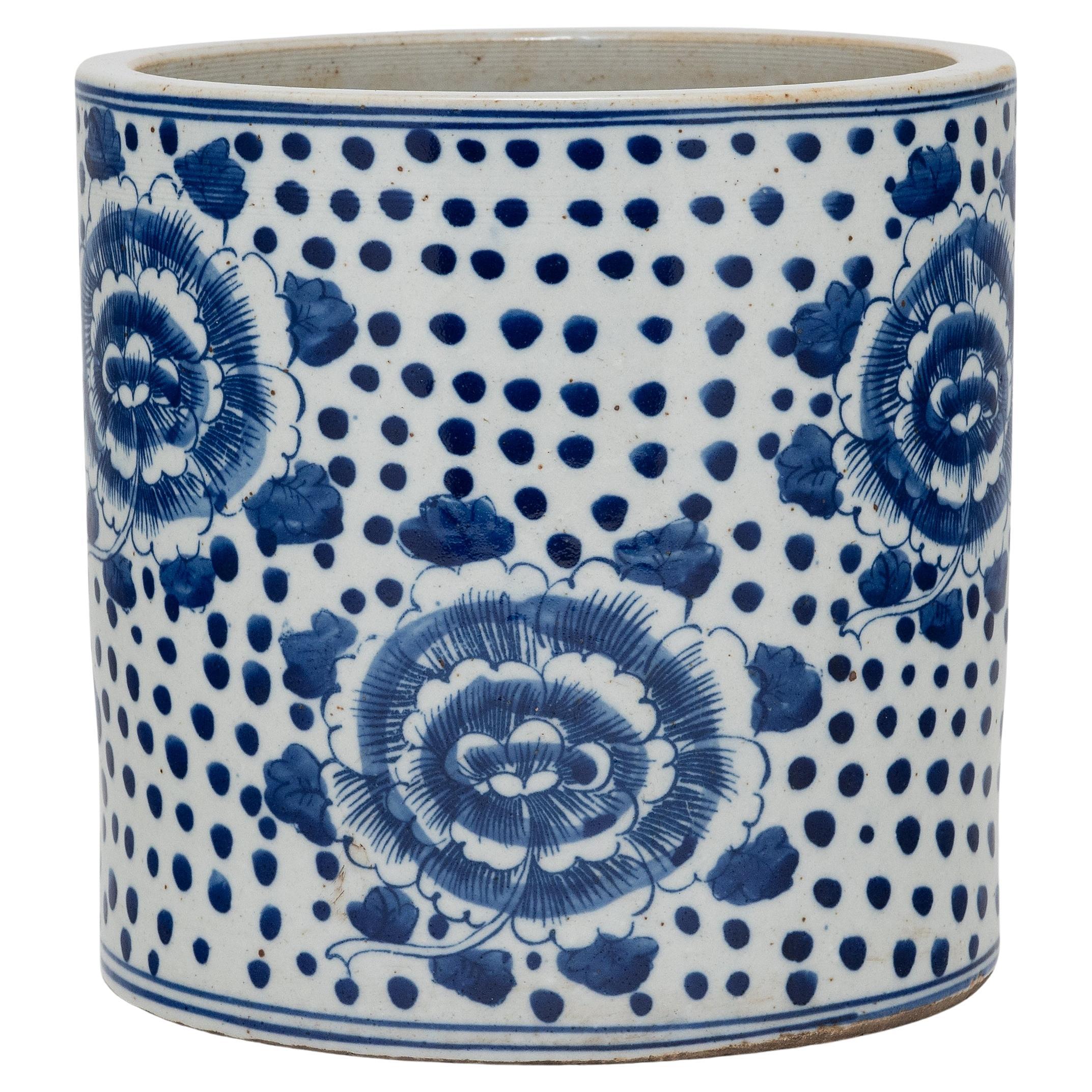 Blue and White Peony Brush Pot