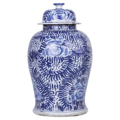 Blue and White Peony Vine Temple Jar