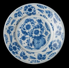 Blue and White Plate with Flower Vase. Delft, 1650-1680