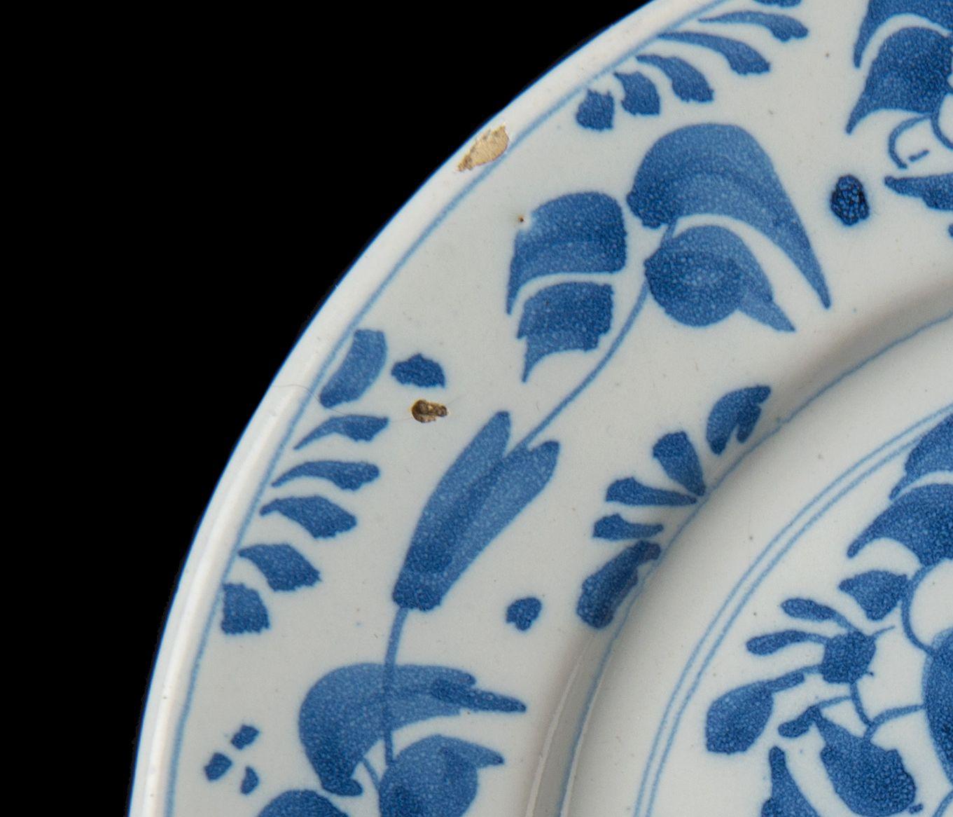 Mid-17th Century Blue and White Plate with Flower Vase. Delft, 1650-1680