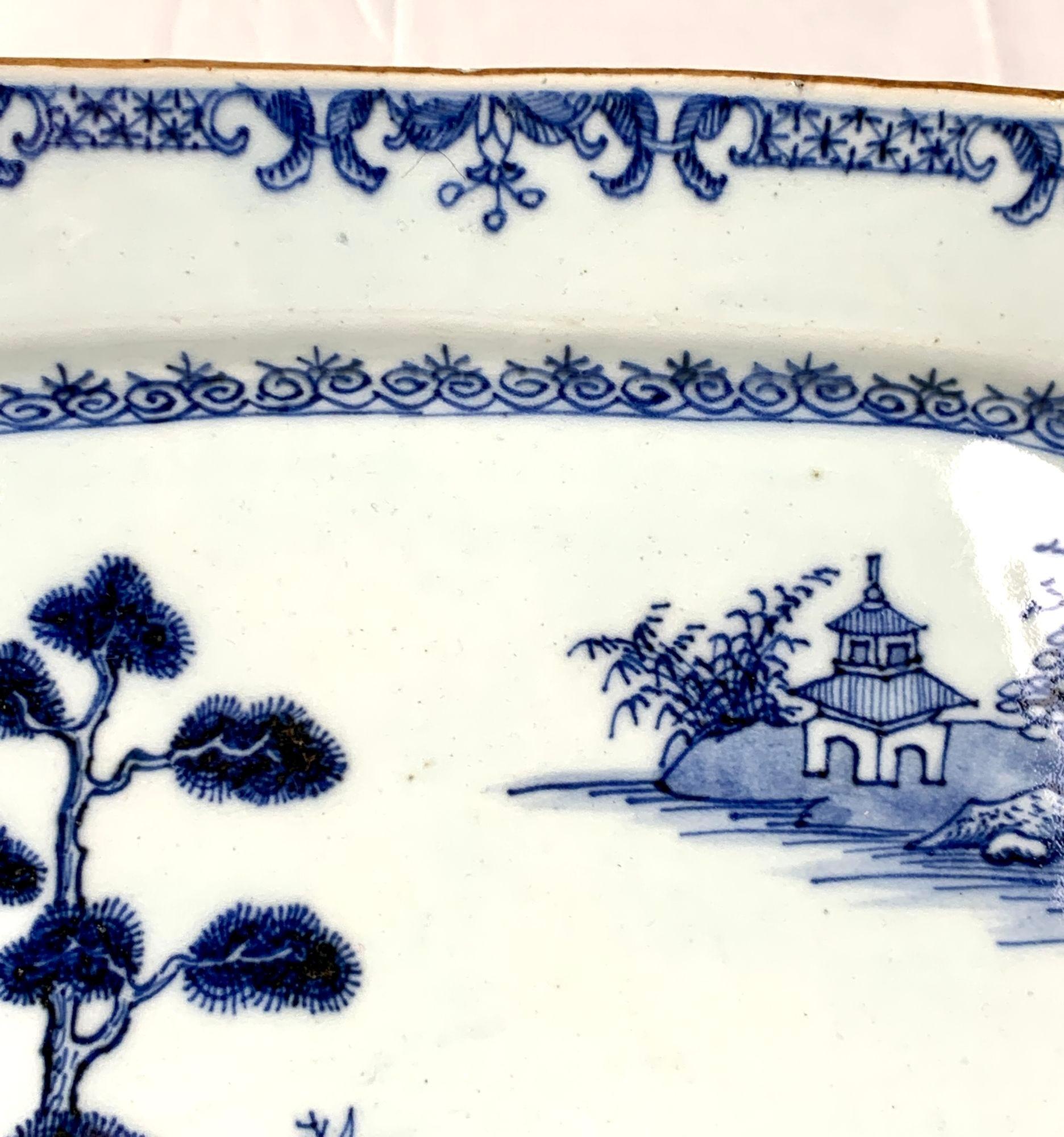 20th Century Blue and White Platter Chinese Porcelain In The Style Of Qianlong Era Circa 1770