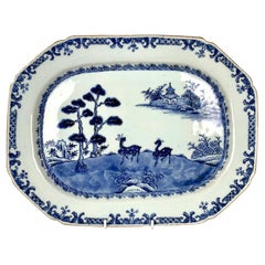 Vintage Blue and White Platter Chinese Porcelain In The Style Of Qianlong Era Circa 1770
