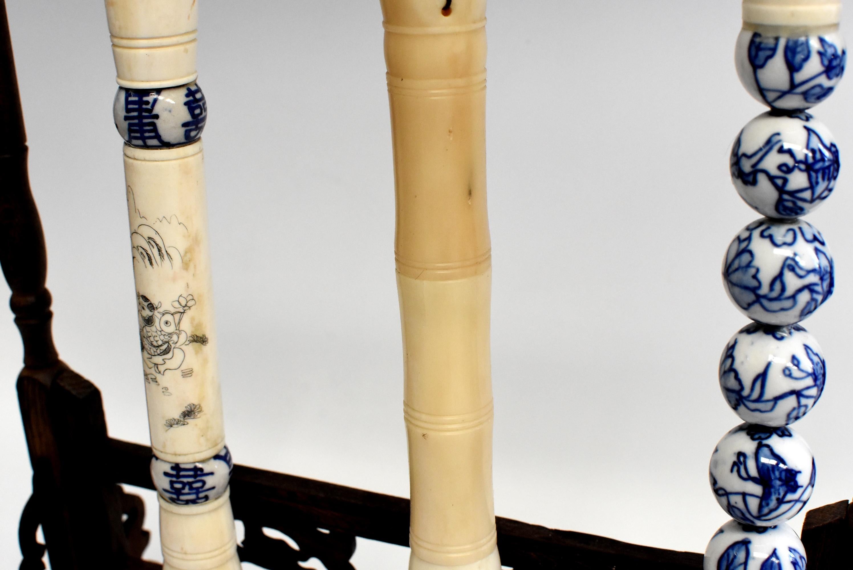 Blue and White Porcelain and Bone Chinese Calligraphy Brushes Set of 3, Large 3