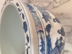 Blue and White Porcelain Asian Cache Pot