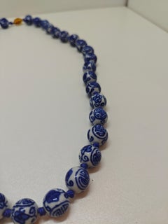 Blue and White Porcelain Bead Necklace  Symbol of Longevity & Elegance
