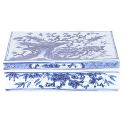 Blue and White Porcelain Box with Birds and Flowers