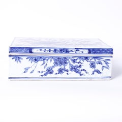 Blue and White Porcelain Box with Flowers