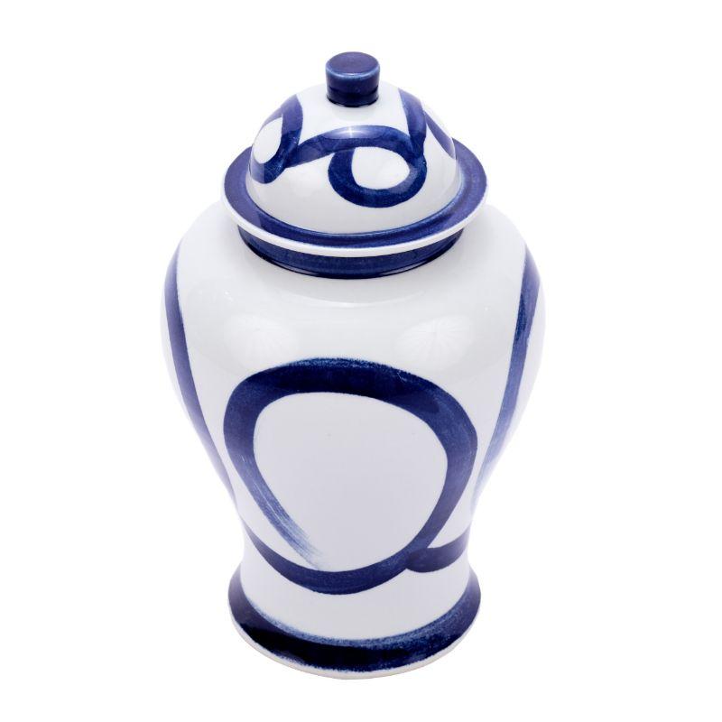 Chinese Blue and White Porcelain Brushstroke Temple Jar, Large For Sale