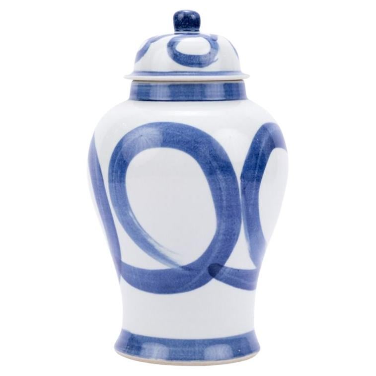 Tarro de porcelana azul y blanca con pinceladas Templo, pequeño