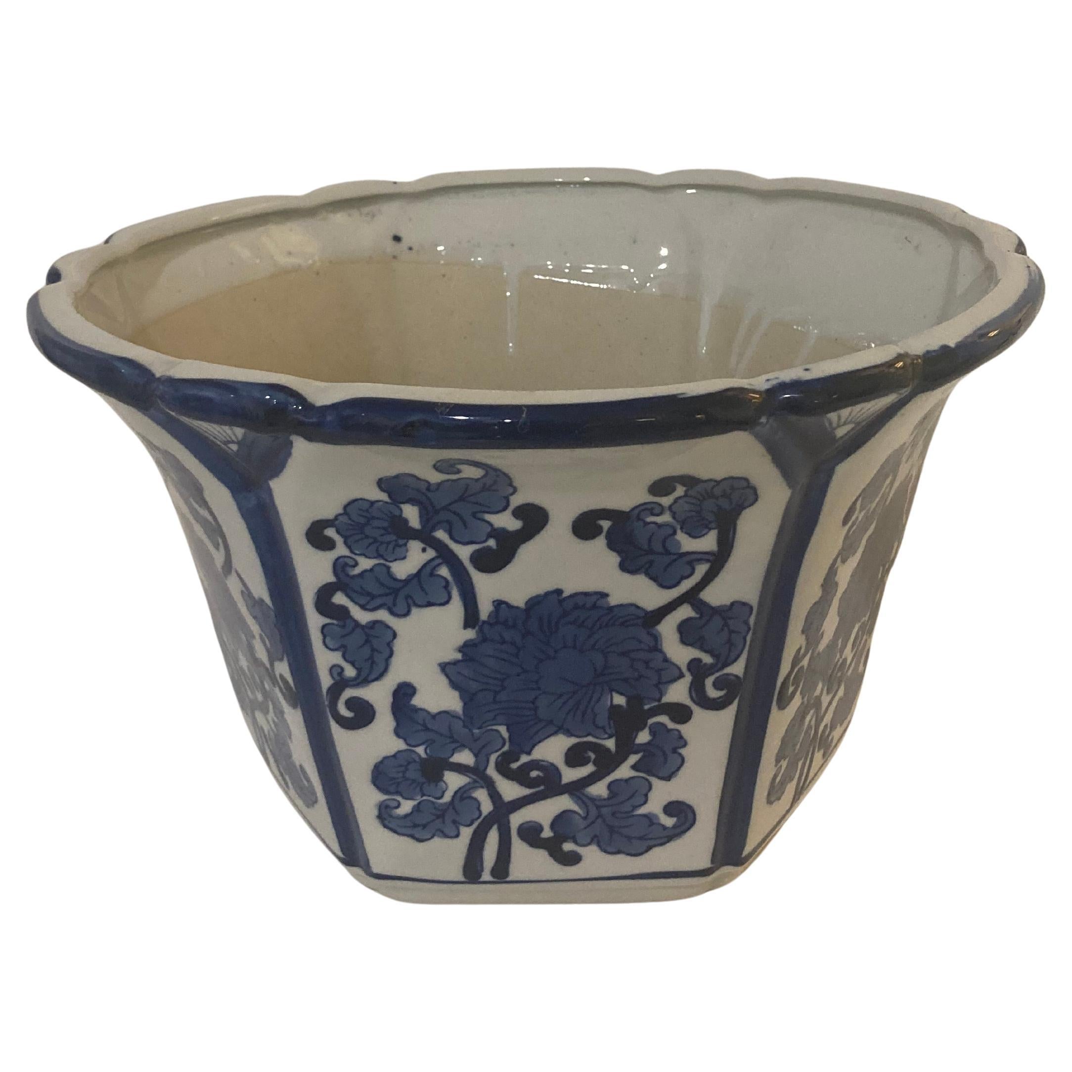 Blue and White Porcelain Cache Pot For Sale