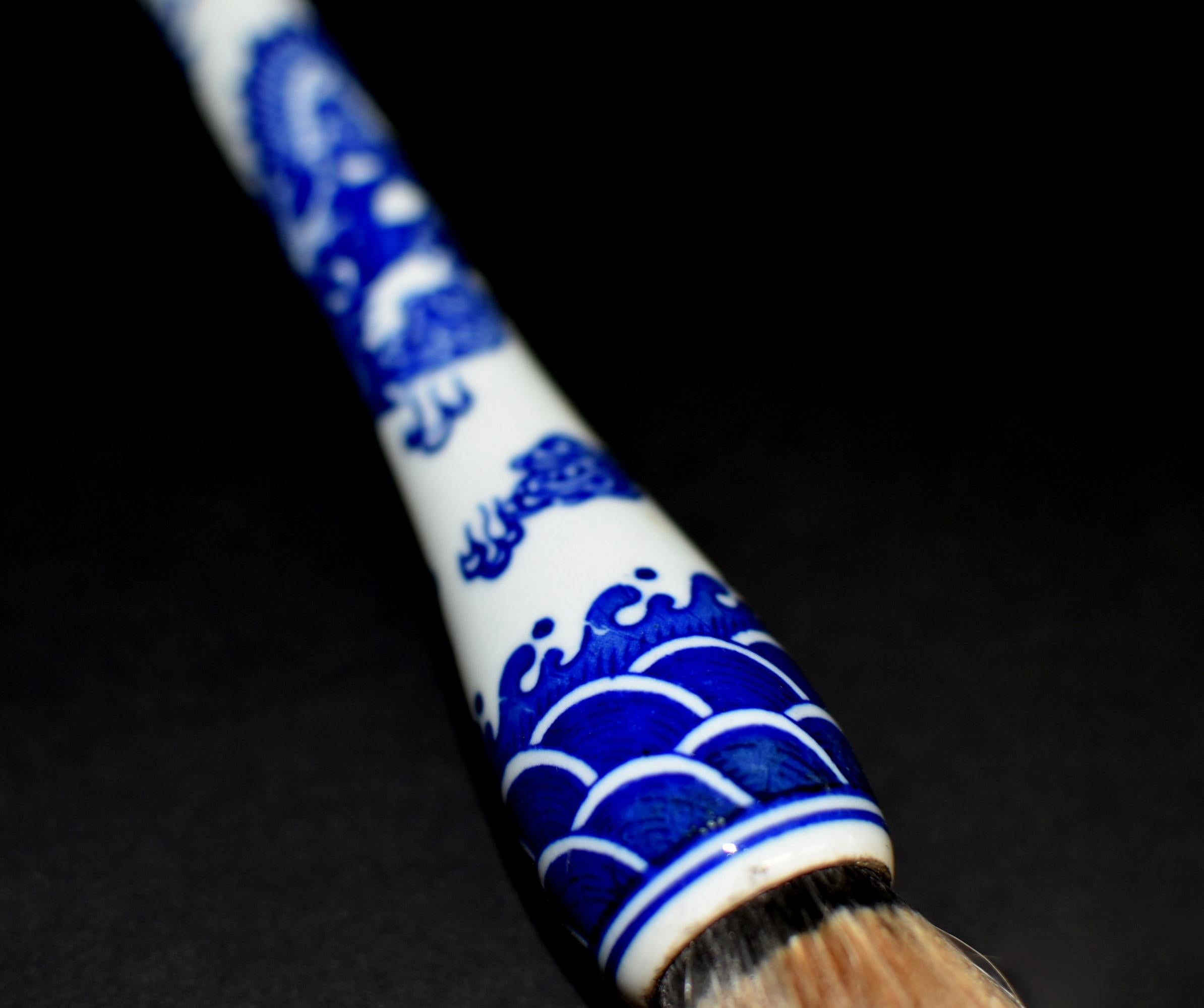 Blue and White Porcelain Calligraphy Brush with Painted Dragon 4