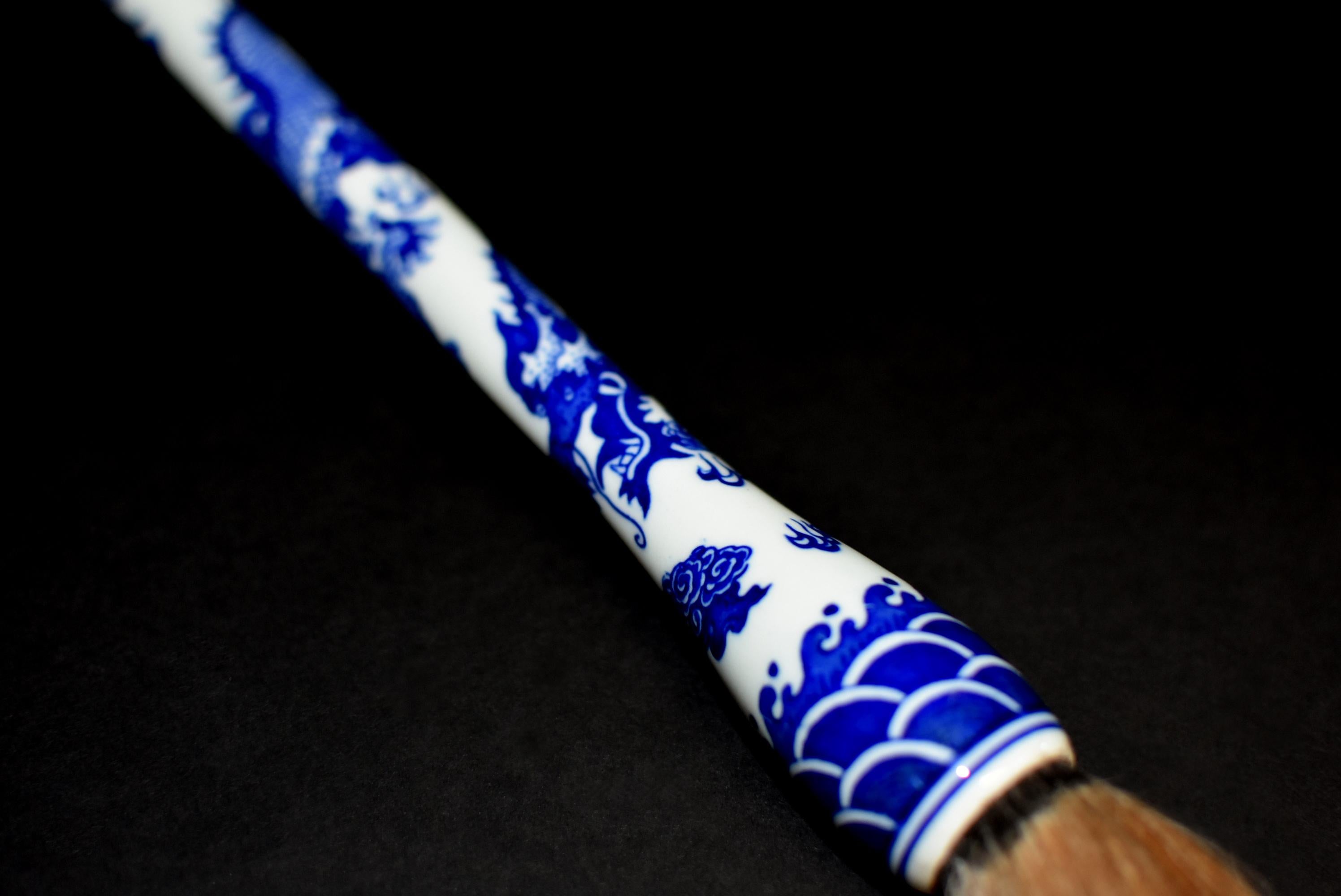 Blue and White Porcelain Calligraphy Brush with Painted Dragon 5