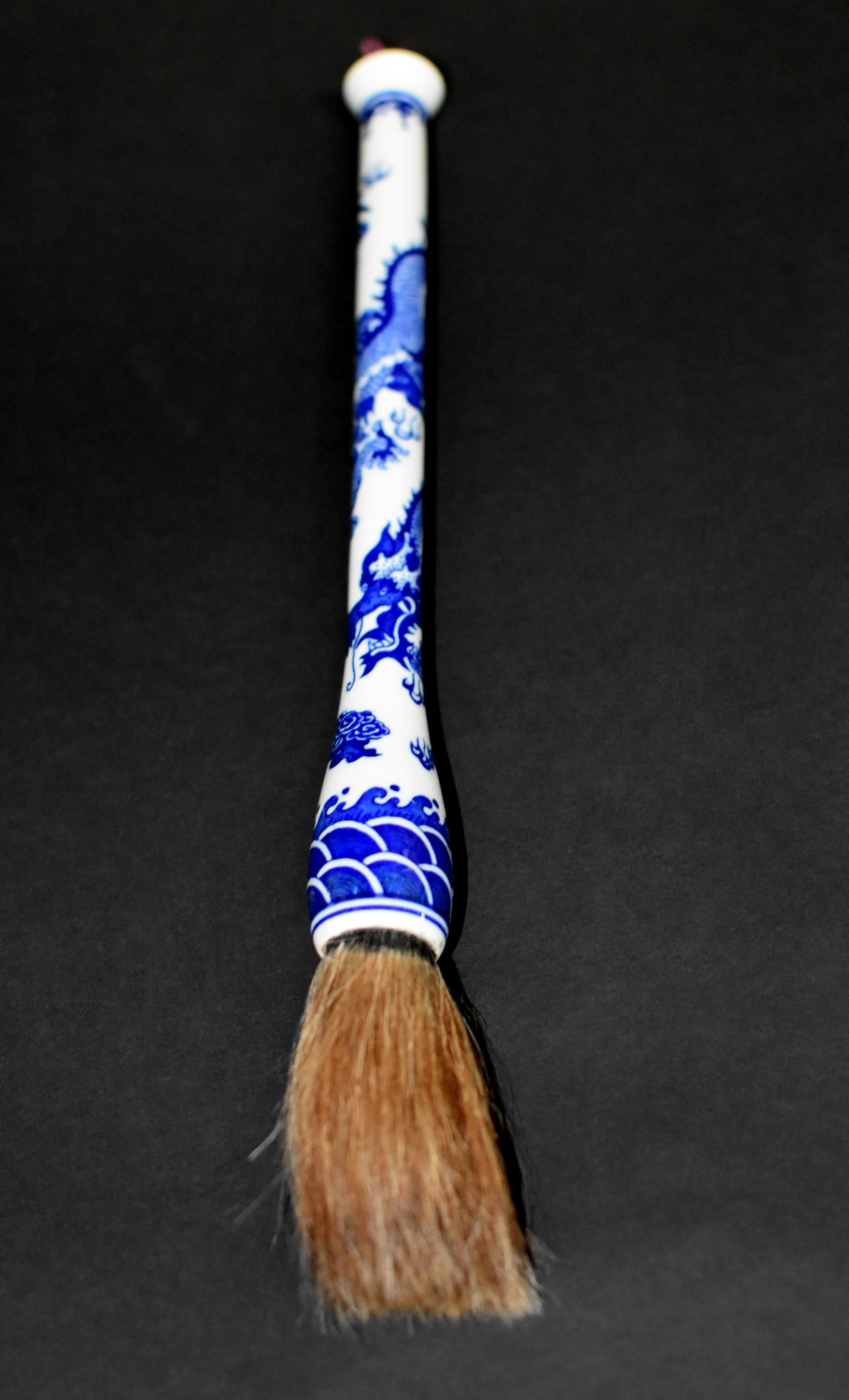 Chinese Blue and White Porcelain Calligraphy Brush with Painted Dragon