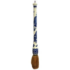 Vintage Blue and White Porcelain Calligraphy Brush with Painted Dragon