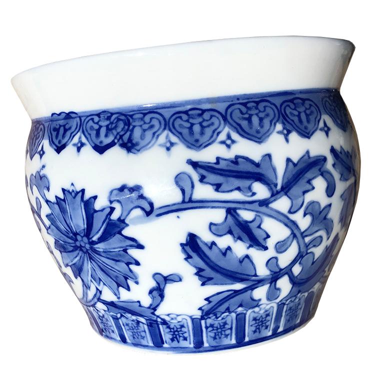 Blue and White Porcelain Ceramic Planter Pot or Vessel Vase Chinoiserie