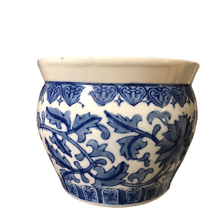 Chinese Blue and White Porcelain Ceramic Planter Pot or Vessel Vase Chinoiserie For Sale