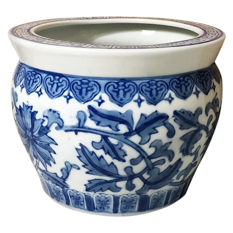 Vaso di porcellana blu e bianco o vaso di ceramica Chinoiserie
