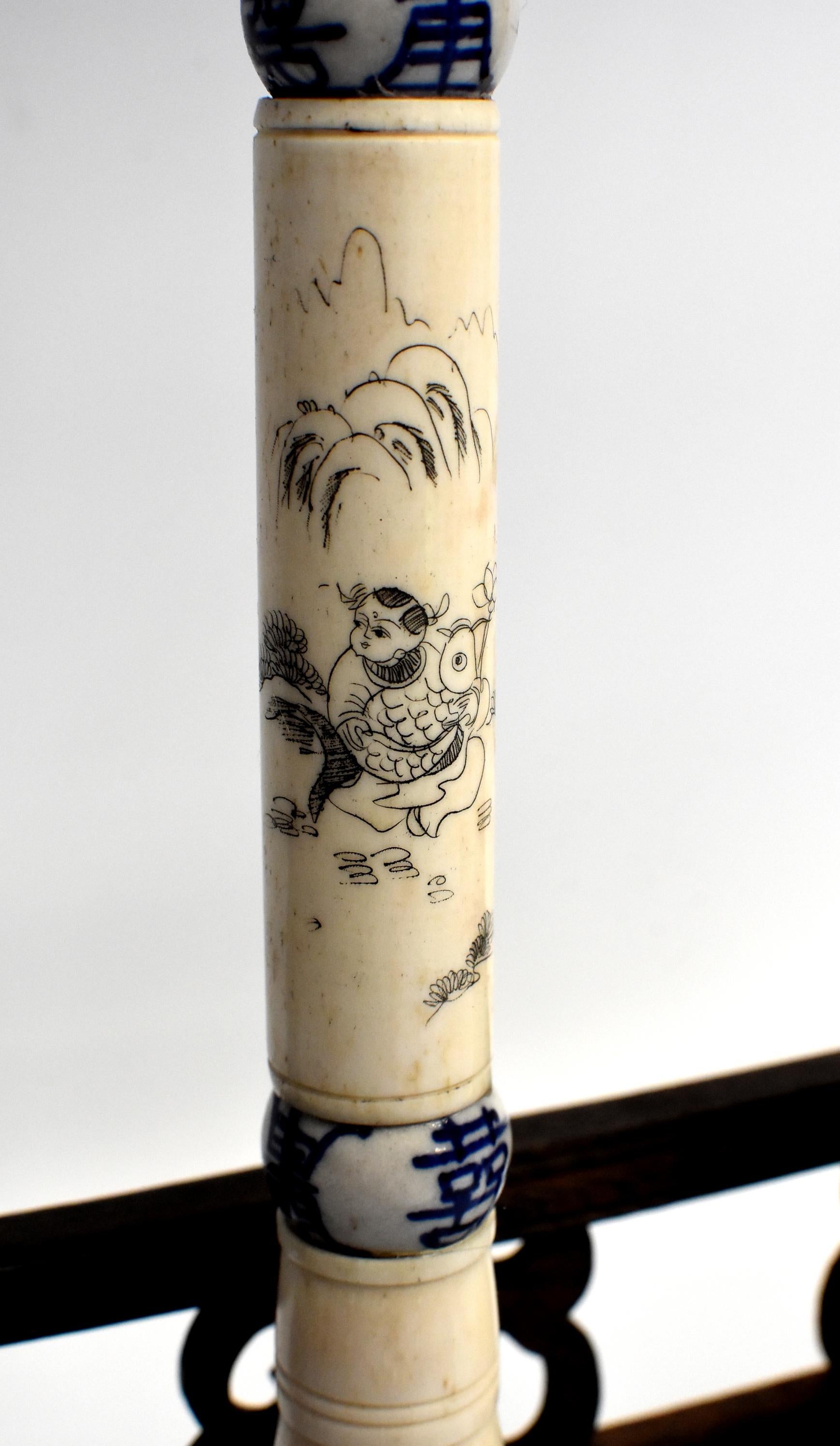 Blue and White Porcelain Chinese Calligraphy Brushes, Set of 3 Large 4