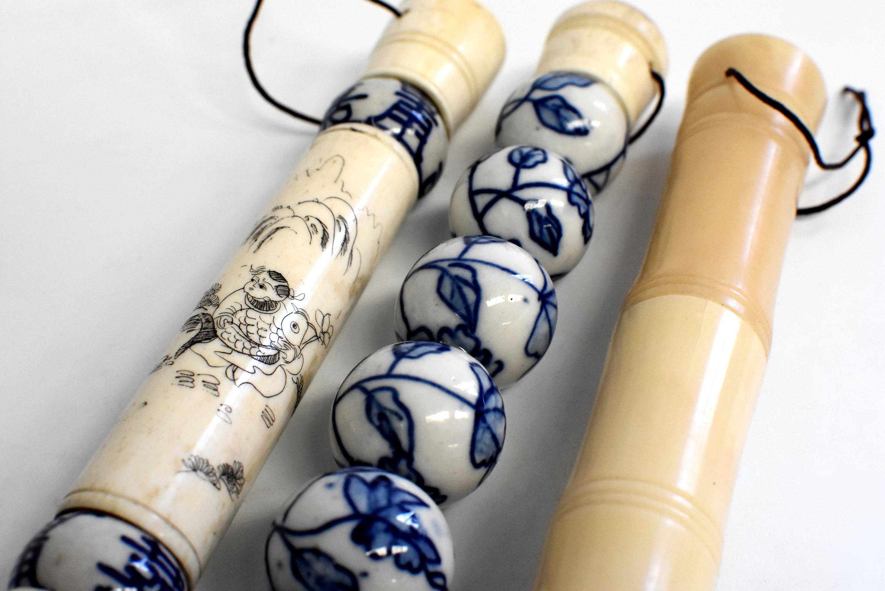 Blue and White Porcelain Chinese Calligraphy Brushes, Set of 3 Large 10