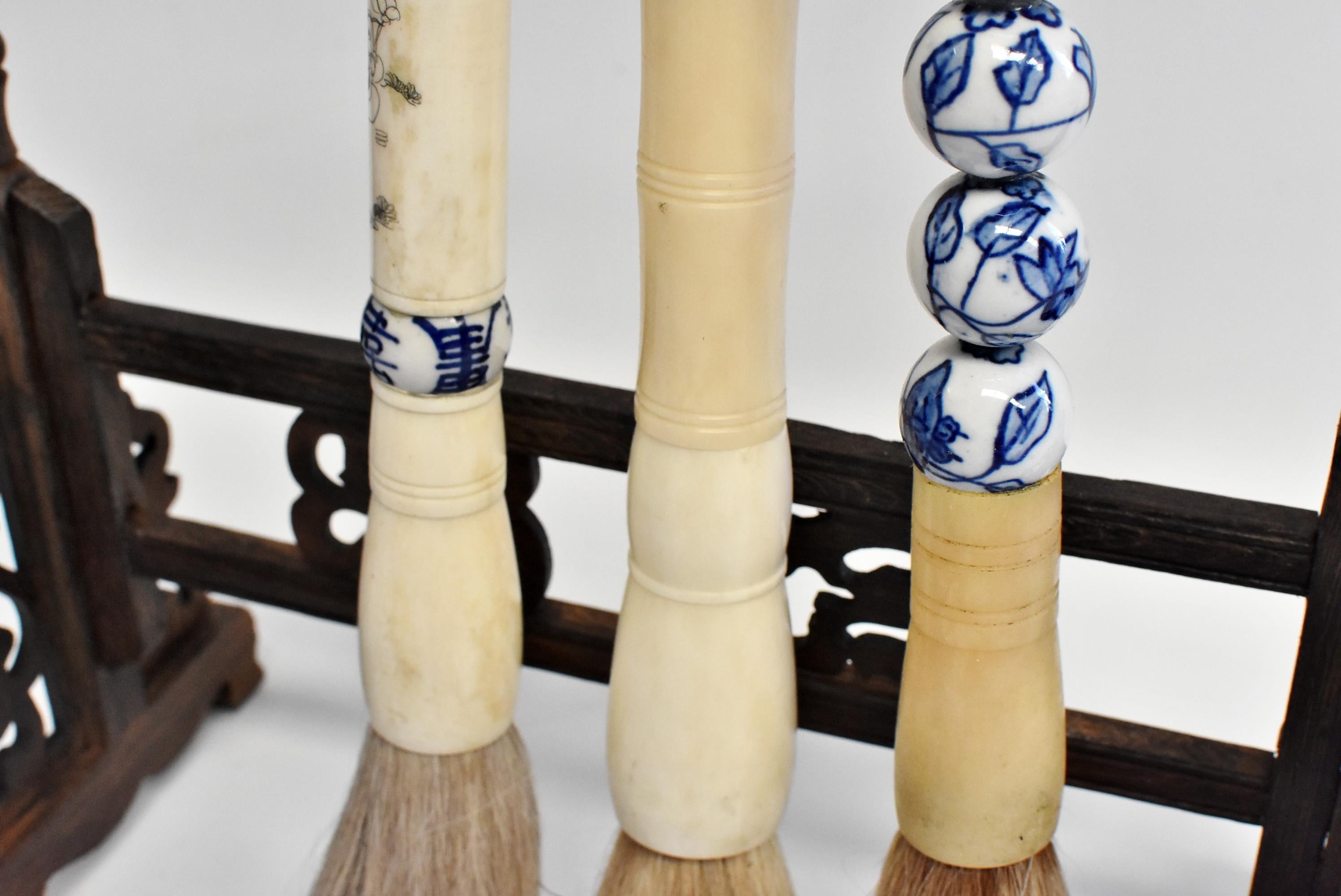 Hand-Crafted Blue and White Porcelain Chinese Calligraphy Brushes, Set of 3 Large