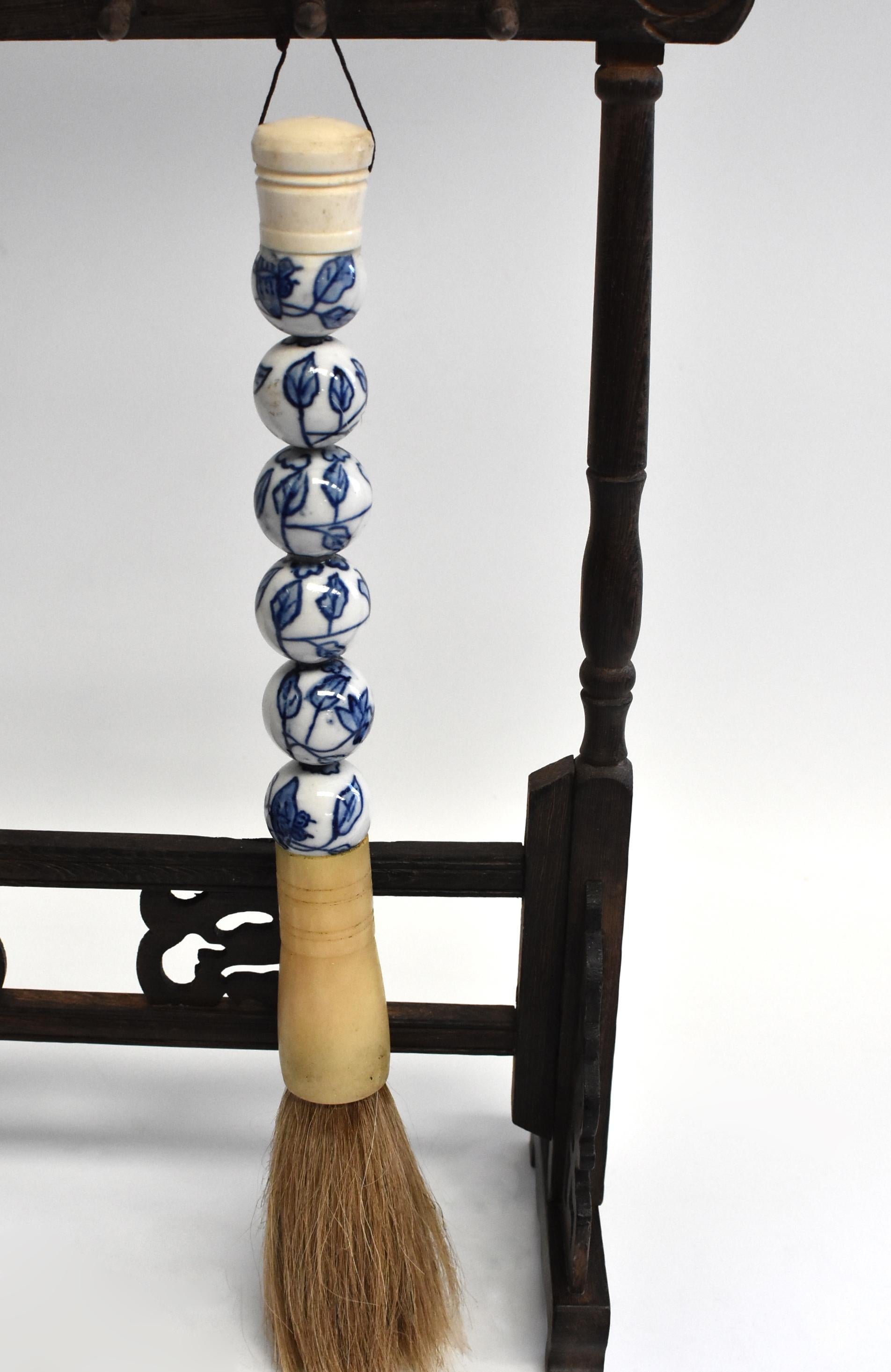 Bone Blue and White Porcelain Chinese Calligraphy Brushes, Set of 3 Large