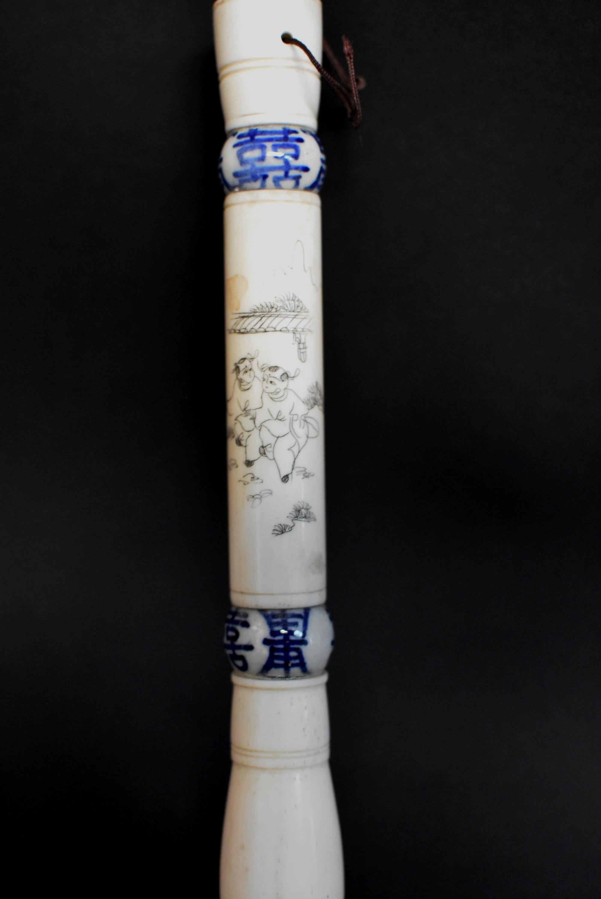 Blue and White Porcelain Chinese Calligraphy Brushes Set of Two 8