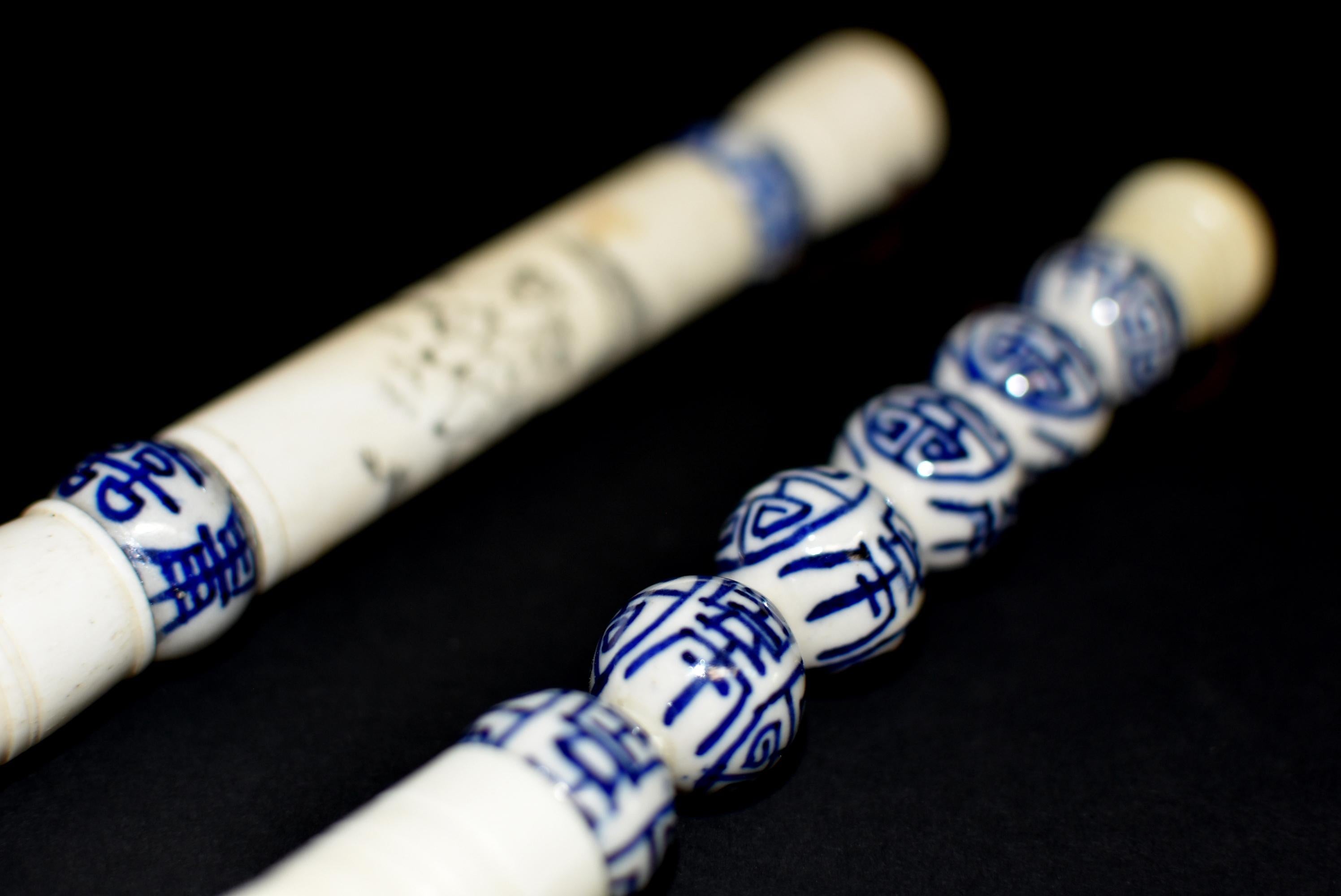 Contemporary Blue and White Porcelain Chinese Calligraphy Brushes Set of Two
