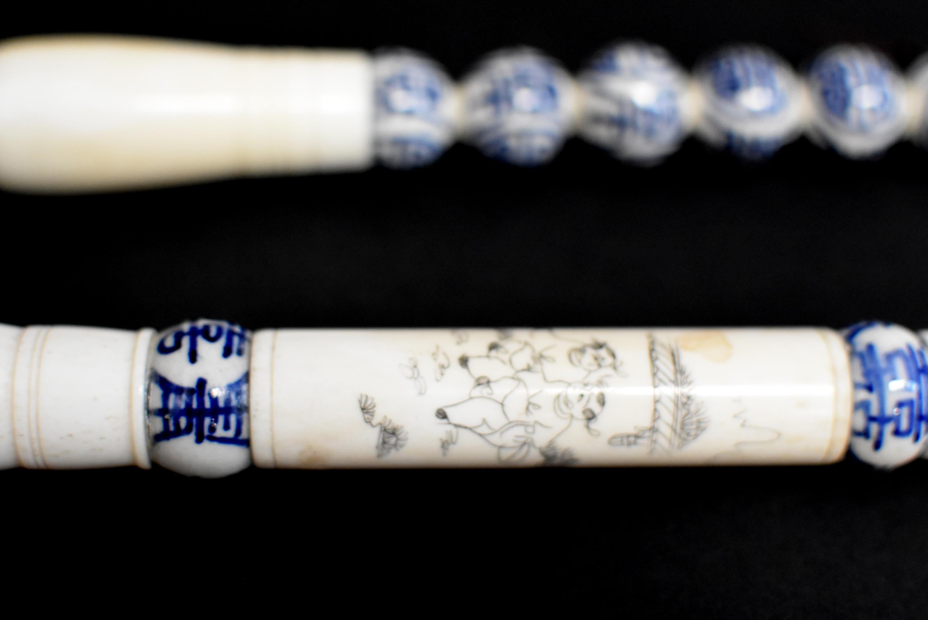 Blue and White Porcelain Chinese Calligraphy Brushes Set of Two 3