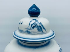 Blue and White Porcelain Chinoiserie Ginger Jar with Ornate Scene, 1970s