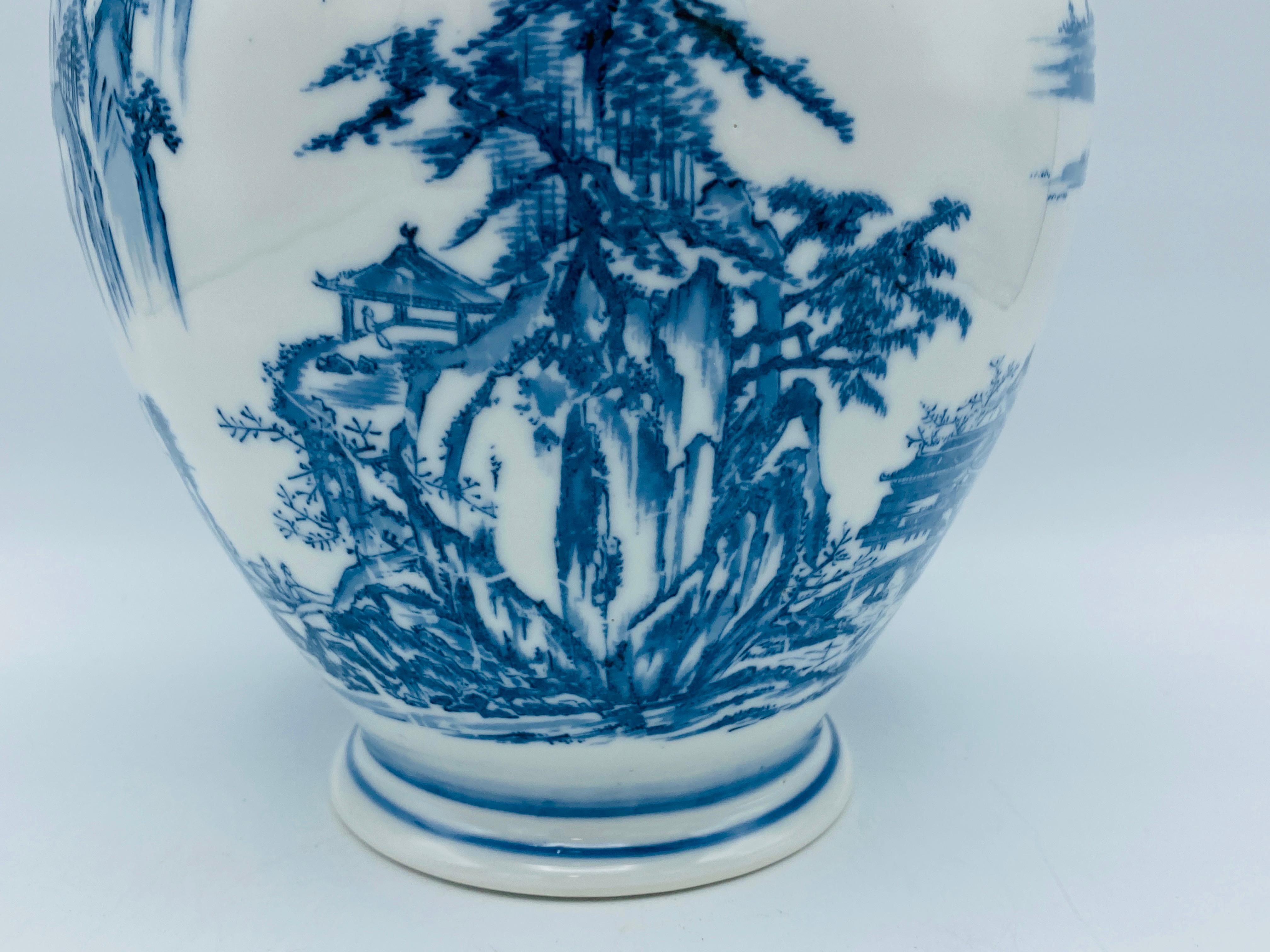 20th Century Blue and White Porcelain Chinoiserie Ginger Jar with Ornate Scene, 1970s For Sale