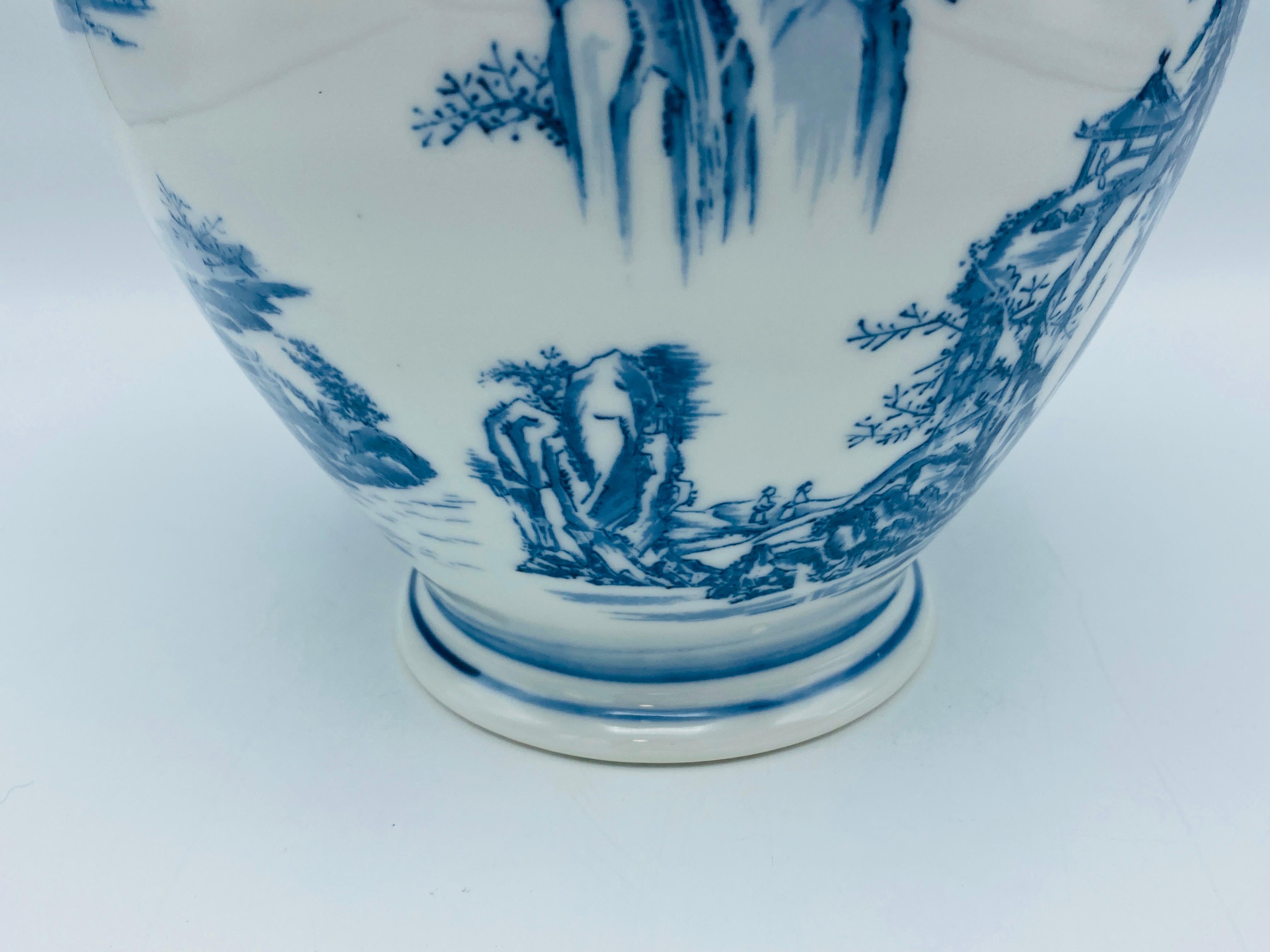 Blue and White Porcelain Chinoiserie Ginger Jar with Ornate Scene, 1970s For Sale 4