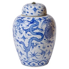 Blue and White Porcelain Dragon Temple Jar