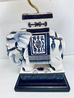 Blue and White Porcelain Elephant Table Lamp Pachyderm