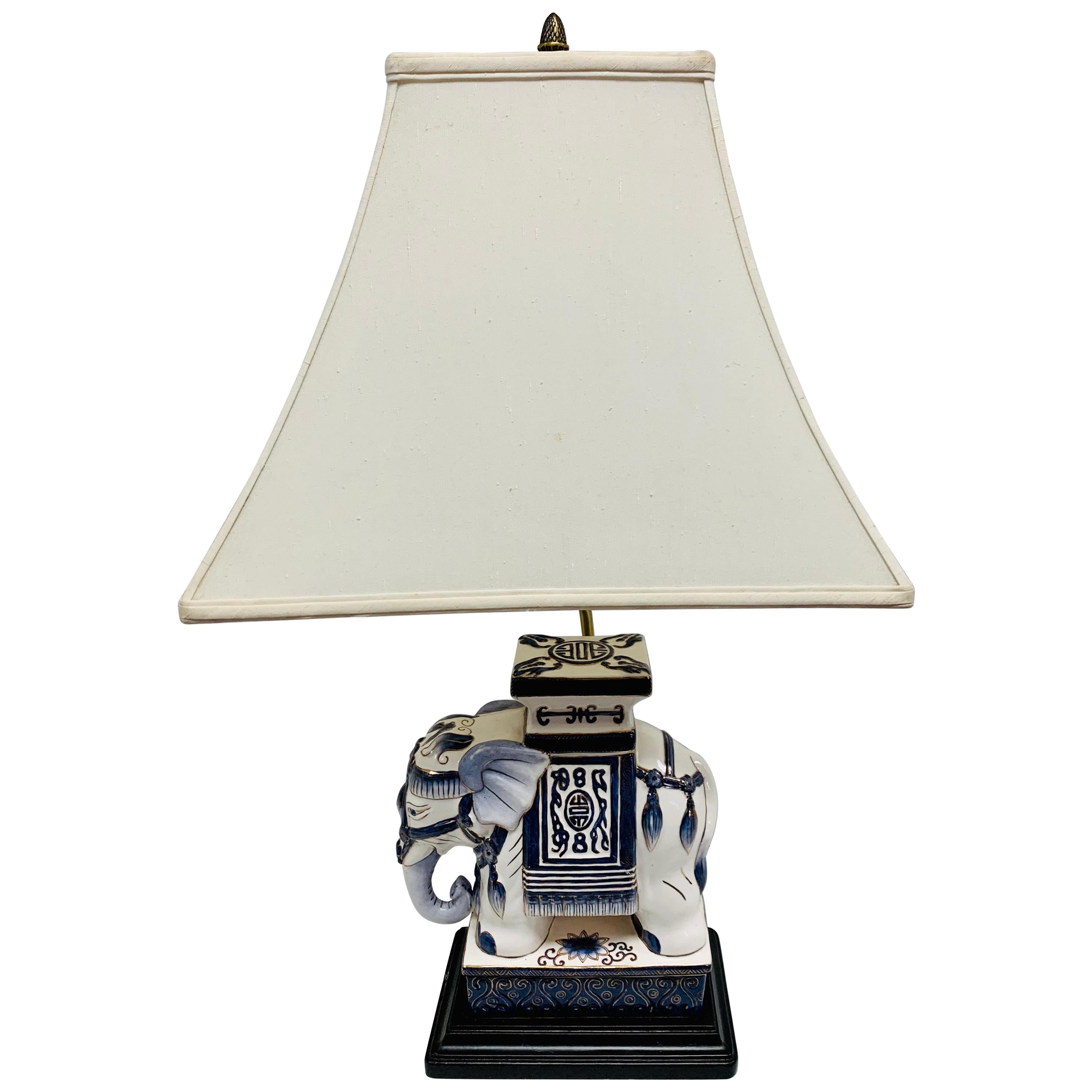 Blue and White Porcelain Elephant Table Lamp Pachyderm
