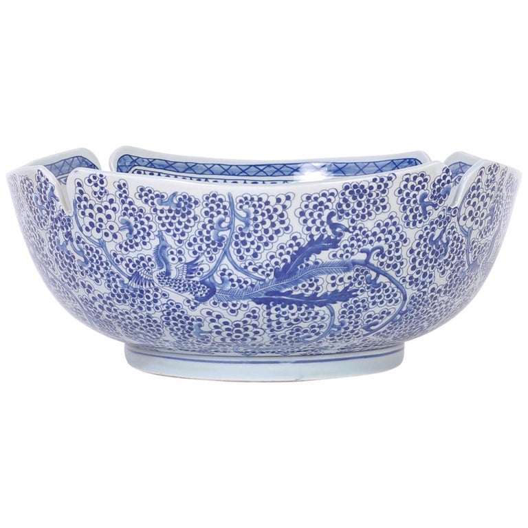 Blue and White Porcelain Fruit Bowl at 1stDibs