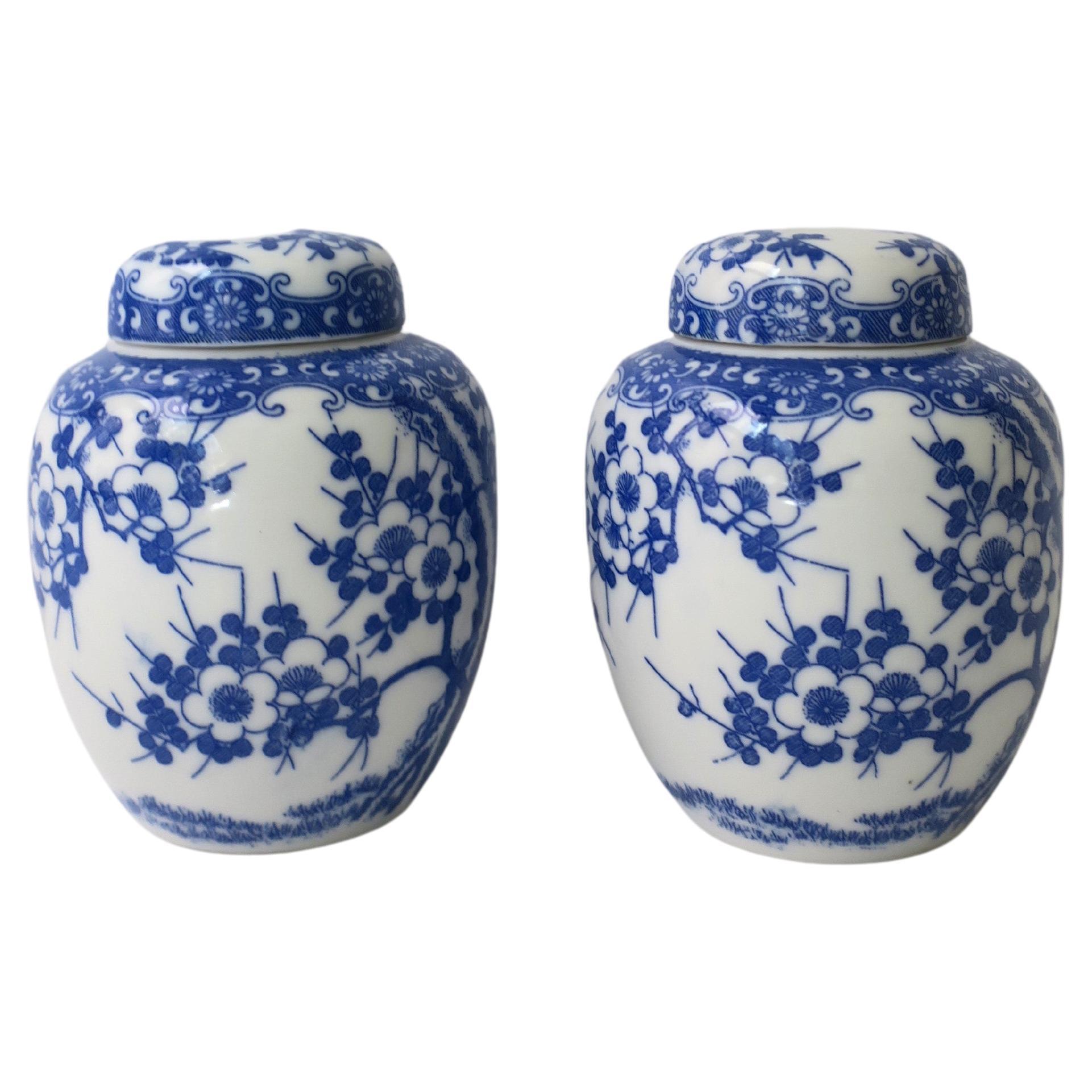 Blue and White Porcelain Ginger Jars, Pair