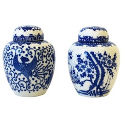 Blue and White Porcelain Japanese Ginger Jars, Pair