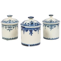 Blue and White Porcelain Jars Set of 3 Antique by Saint-Cloud, France 