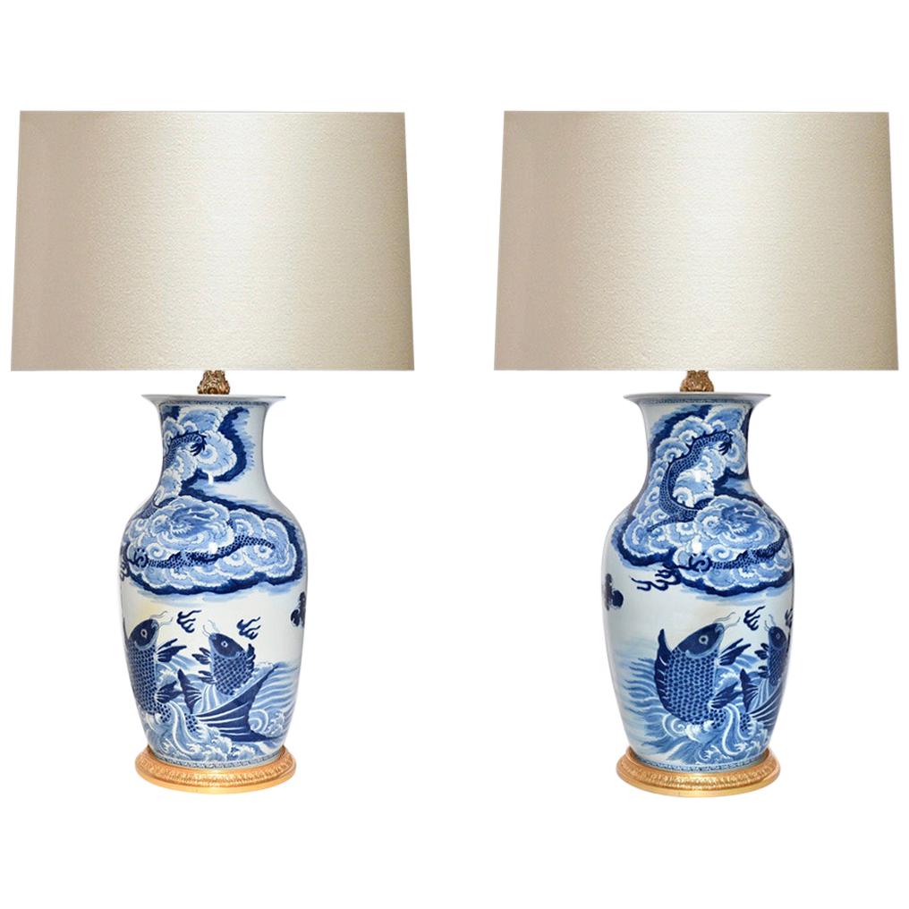 Blue and White Porcelain Lamps For Sale