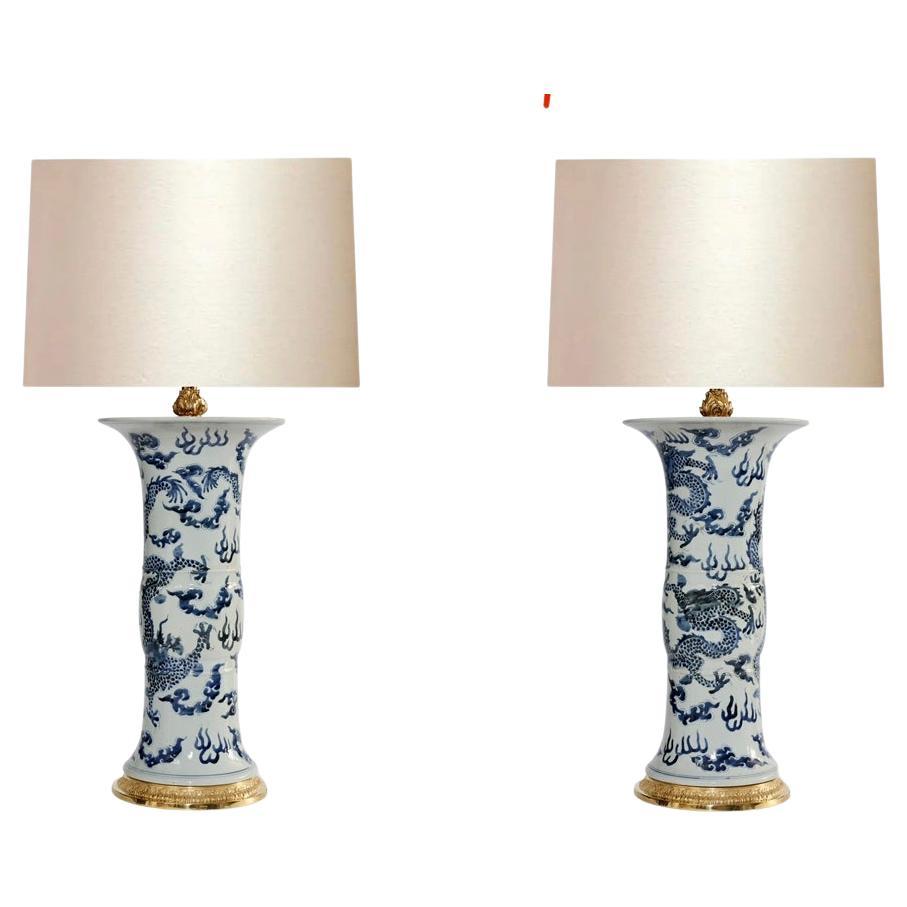 Blue and white porcelain lamps  For Sale