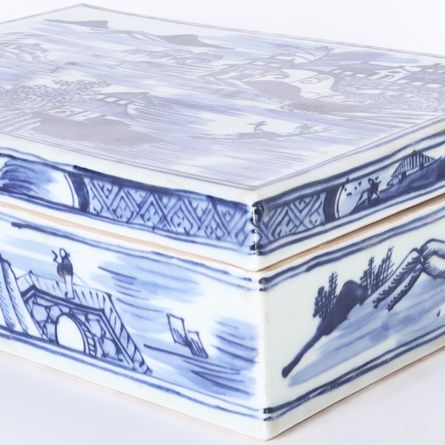 Glazed Blue and White Porcelain Lidded Box