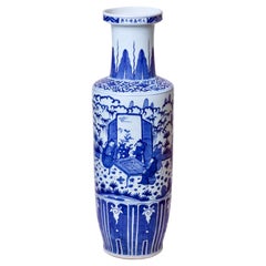 Vintage Blue and White Porcelain Mallet-Shaped Floor Vase