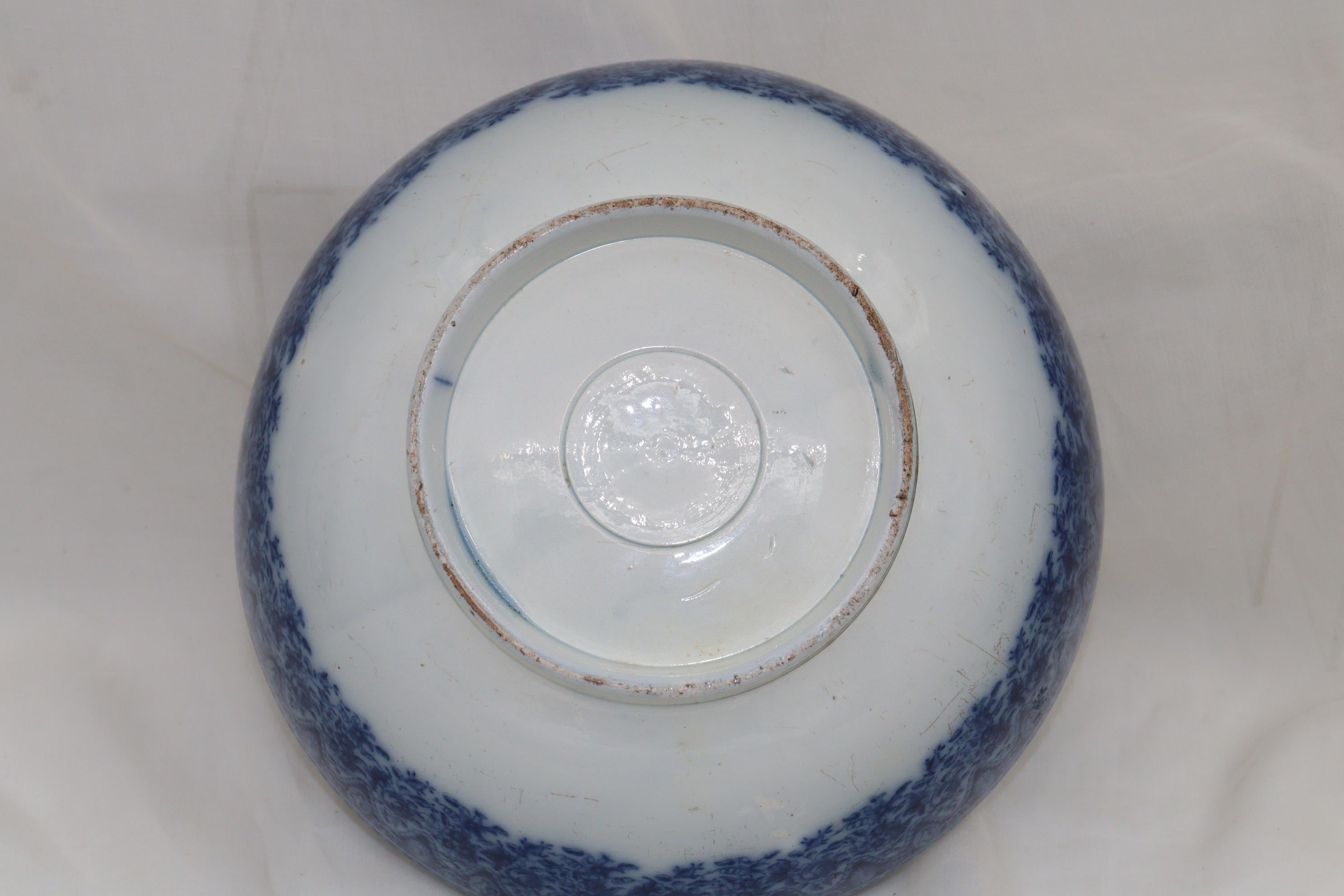Early 19th Century Blue and White porcelain punch bowl att. to Herculaneum of Liverpool For Sale