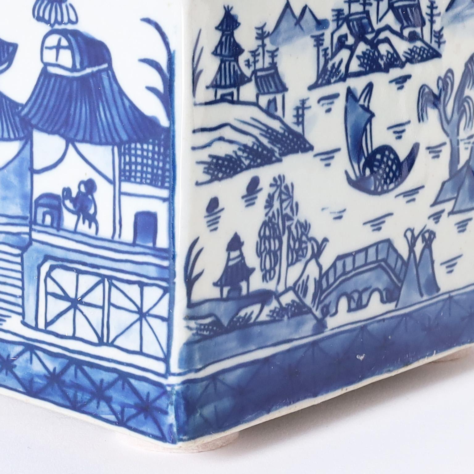 Glazed Blue and White Porcelain Rectangular Box